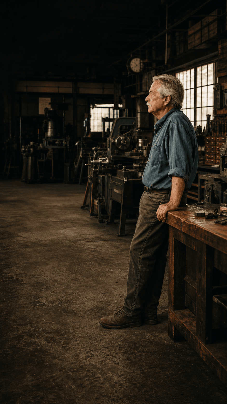 An experienced business owner in his machine shop